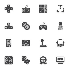Gaming and entertainment vector icons set, modern solid symbol collection, filled style pictogram pack. Signs, logo illustration. Set includes icons as video game console joystick, gamepad controller