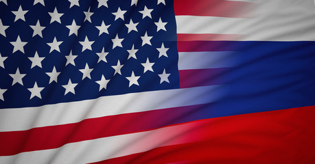 American and Russia Flag, Floating Flag, Political Relations, Strategic Relations, 3D Render