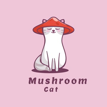 Vector Logo Illustration Mushroom Simple Mascot Style.