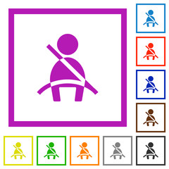 Car seat belt warning indicator flat framed icons