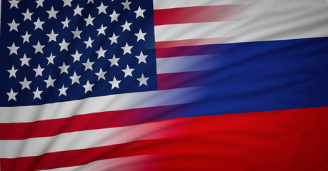 American and Russia Flag, Floating Flag, Political Relations, Strategic Relations, 3D Render