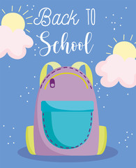 back to school, backpack with zipper elementary education cartoon