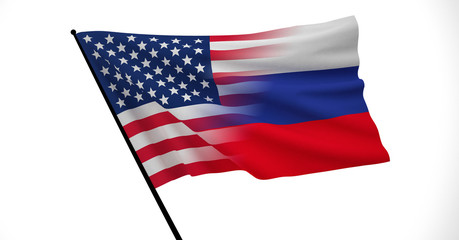 American and Russia Flag, Floating Flag, Political Relations, Strategic Relations, 3D Render