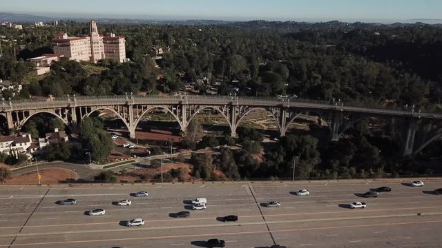 aerial view of the colorado street bridge Pasadena and 210 freeway