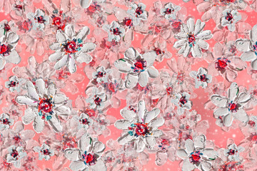 Seamless pattern with white flowers painted with oil paint.