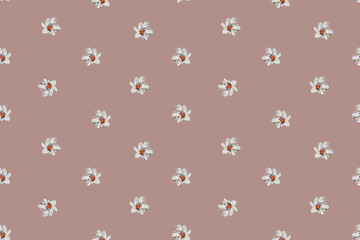 Seamless pattern with white flowers painted with oil paint.
