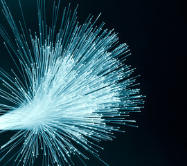 optical fibres dinamic flying from deep on technology background