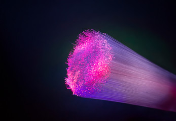 optical fibres dinamic flying from deep on technology background
