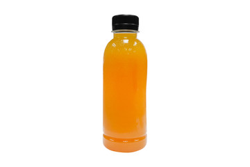 100% Orange juice bottle isolated on white background.