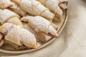 Ready-made fragrant baked cookies bagels with jam for use in recipe illustrations.