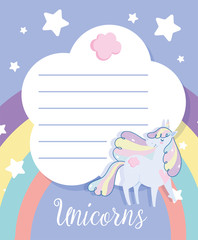 happy birthday unicorn cartoon rainbow stars celebration invitation card