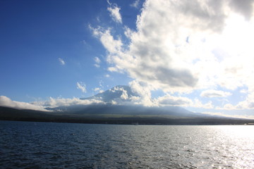 Fototapeta na wymiar Mt.Fuji from Lake Yamanaka in Yamanashi, JAPAN 山中湖からの富士山、山梨県、日本