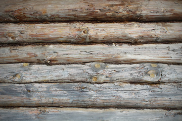 Obraz premium Wooden blockhouse. Horizontal view. Close-up. Background. Texture.