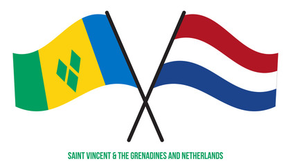 Saint Vincent & the Grenadines and Netherlands Flags Crossed Flat Style. Official Proportion