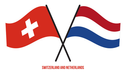 Switzerland and Netherlands Flags Crossed And Waving Flat Style. Official Proportion. Correct Colors