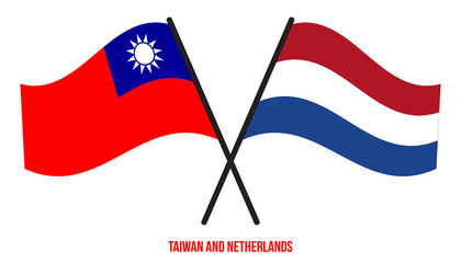 Taiwan and Netherlands Flags Crossed And Waving Flat Style. Official Proportion. Correct Colors.