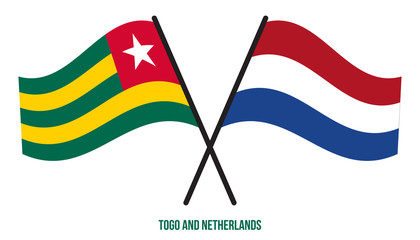 Togo and Netherlands Flags Crossed And Waving Flat Style. Official Proportion. Correct Colors.