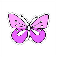 Hand-drawn colored vector illustration of one butterfly is flying on a white background