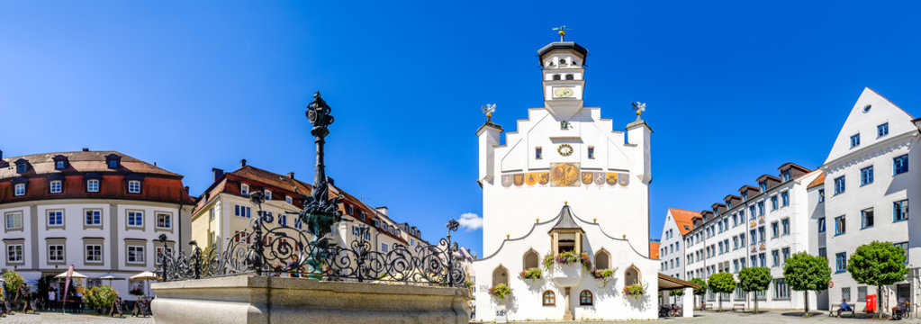 Kempten, Germany - August 5: Famous historic buildings at the old town of Kempten im Allgau on August 5, 2020