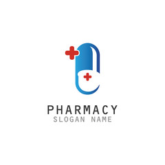 Capsule Drug vector logo creative for Pharmacy Graphic design