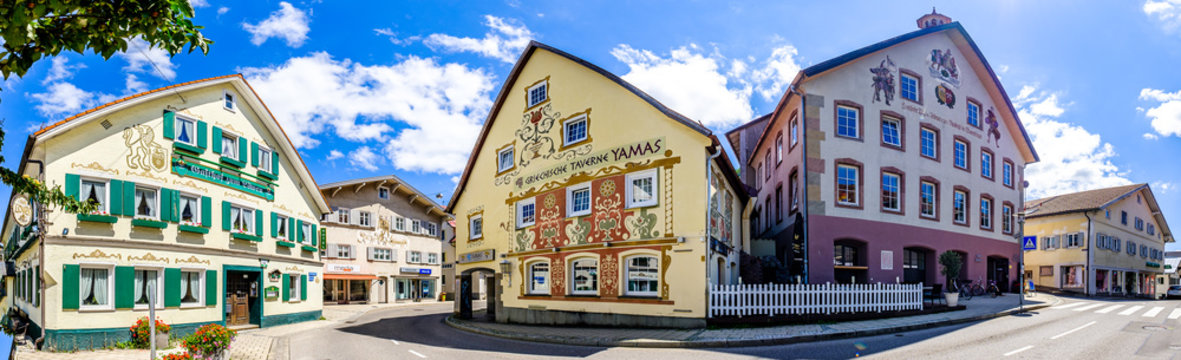 Sonthofen, Germany - August 5: historic buildings at the old town of Sonthofen on August 5, 2020