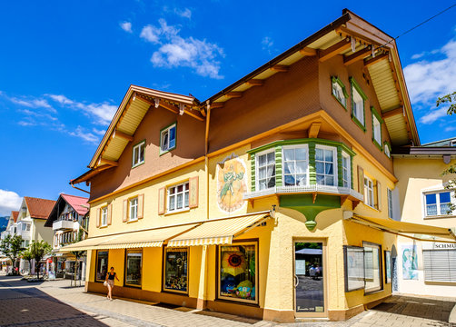 Sonthofen, Germany - August 5: historic buildings at the old town of Sonthofen on August 5, 2020