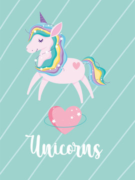 tangled unicorn stars heart love magic fantasy cartoon card