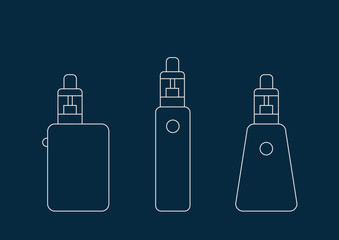 Set of various electronic cigarettes made with line technique. vector illustration