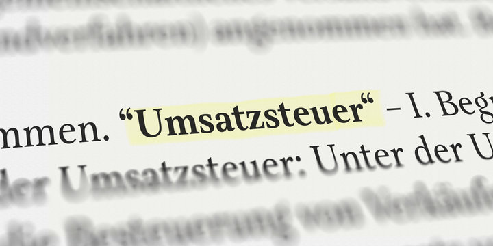 Das Wort Umsatzsteuer in einem Buch markiert