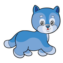 cute blue kitten, cartoon illustration, isolated object on white background, vector illustration,