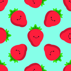 simple vector eps seamless pattern background from illustration of a smiling strawberry on a white background