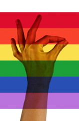 LGBT support,  hand and rainbow colors  spectrum