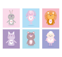 baby shower, cute animals for card and invitation cartoon icons