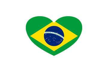 Brazil flag in the heart shape. Isolated on a white background.