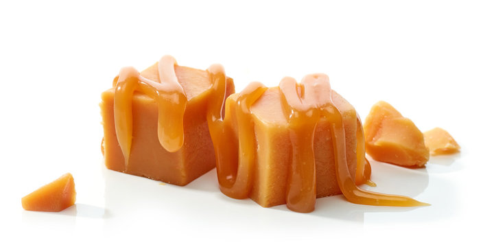 caramel candies with melted caramel sauce