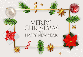 Fototapeta na wymiar Holiday New Year and Merry Christmas Background. Vector Illustration