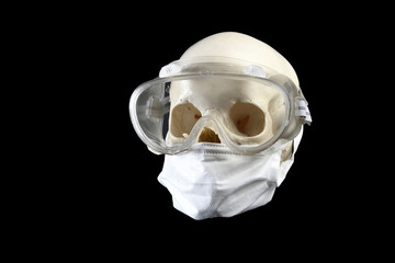 Schädel mit Maske und Schutzbrille