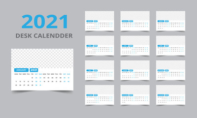 Desk calendar design 2021 template Set of 12 Months, Week starts Monday, Stationery design, calendar planner
