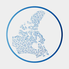 Canada icon. Network map of the country. Round Canada sign with gradient ring. Technology, internet, network, telecommunication concept. Vector illustration.