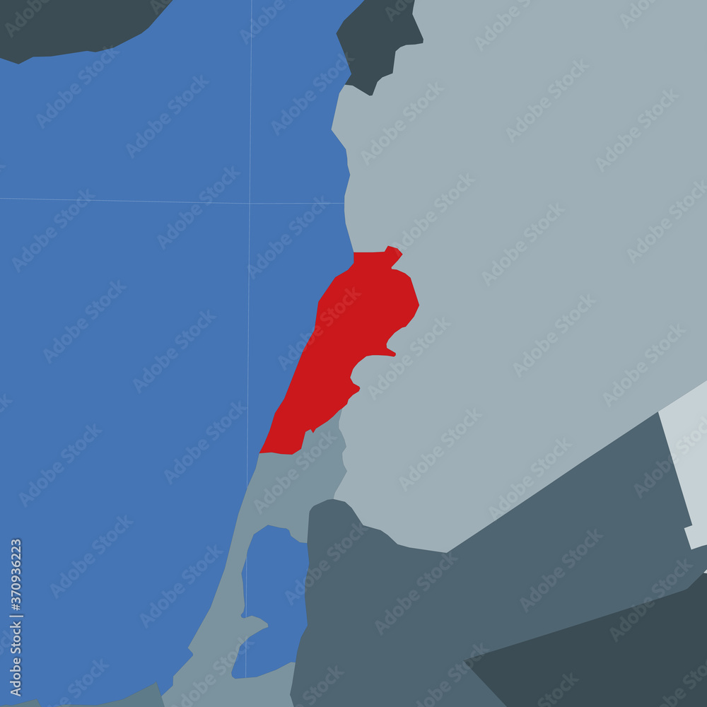 Poster shape of lebanon in the context of neighboring countries. country highlighted with red color on worl