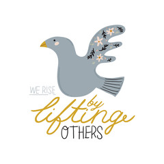 Abstract contemporary illustration with floral, fauna, moon, girls power elements. Trendy minimalist clip art with inspirational quote in scandinavian style, bohemian witch, magic mystery concept.