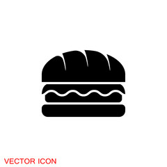 Burger icon, flat design Hamburger web icon. vector illustration