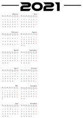 Calendar for 2021.12 months on one tab.