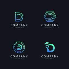 Initial D logo with technology elements in blue color 