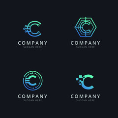 Obraz premium Initial C logo with technology elements in blue color 