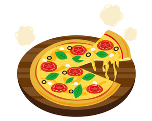 トマトとバジルのピザのベクターイラスト　チーズ