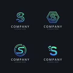 Initial S logo with technology elements in blue color 