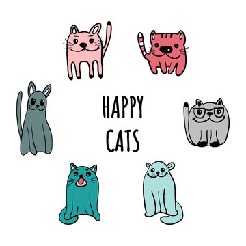 set of cats and kittens. vector illustration of animals Pets in the style of a cartoon.