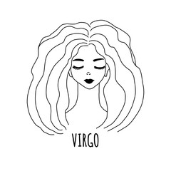 Zodiac illustration of the horoscope sign Virgo as a beautiful girl. Vector art. modern illustration in the linart style. design for an icon, sticker, logo or banner on a website and t-shirt design