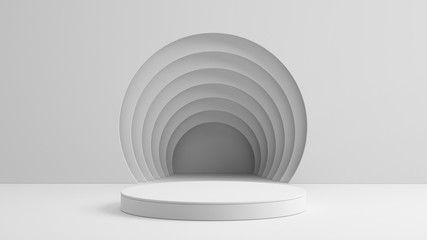 Round Pedestal podium on white background, Blank Pedestal minimal concept template - 3d rendering mockup